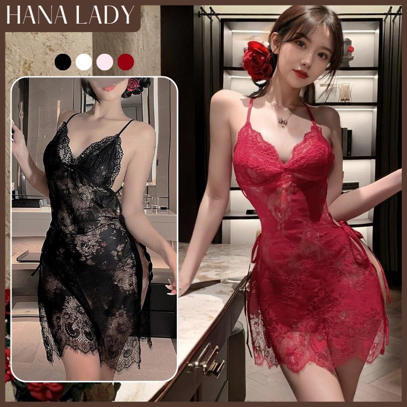 Váy Ngủ Ren, Đầm Ngủ 2 Dây Chất Ren Lưới Mềm Mịn Thiết Kế Cột Dây 2 Bên Kèm Chip HanaLady - VN428