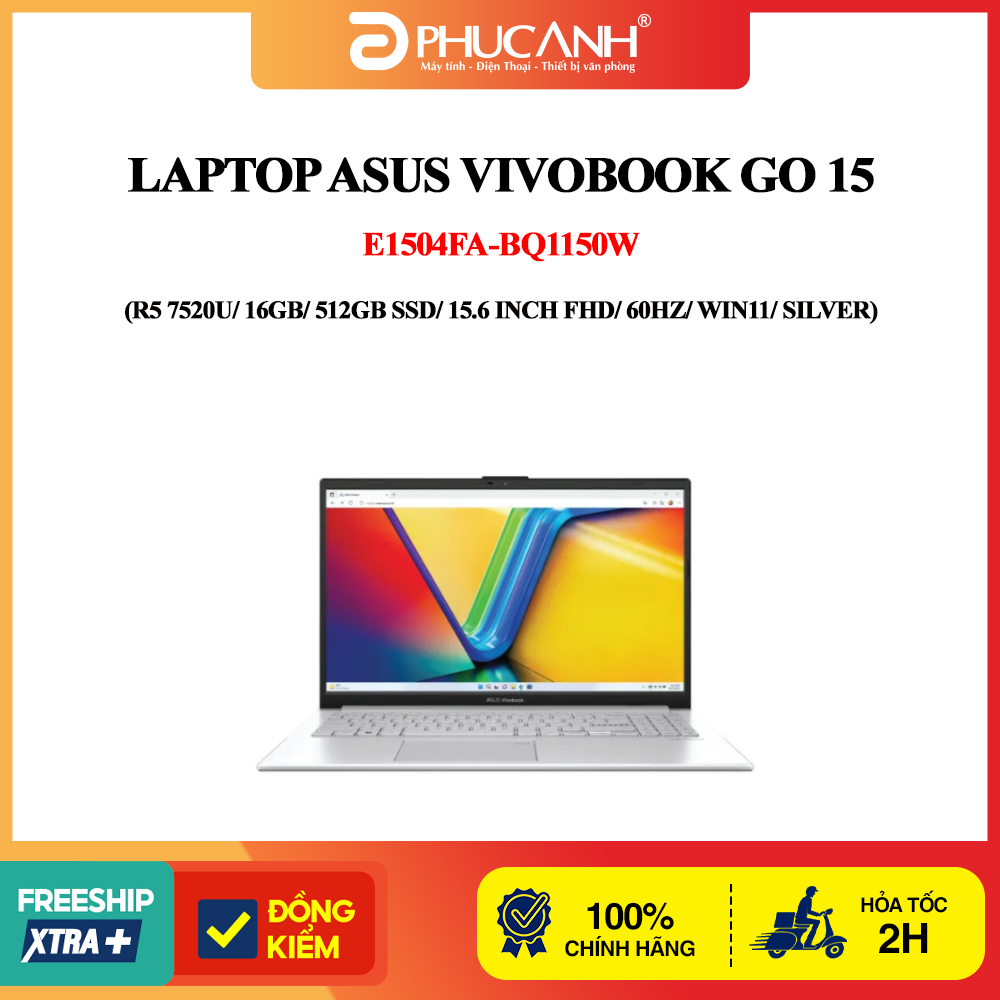 Laptop Asus Vivobook Go 15 E1504FA-BQ1150W (R5 7520U/ 16GB/ 512GB SSD/ 15.6 inch FHD/ 60HZ/ Win11/ S