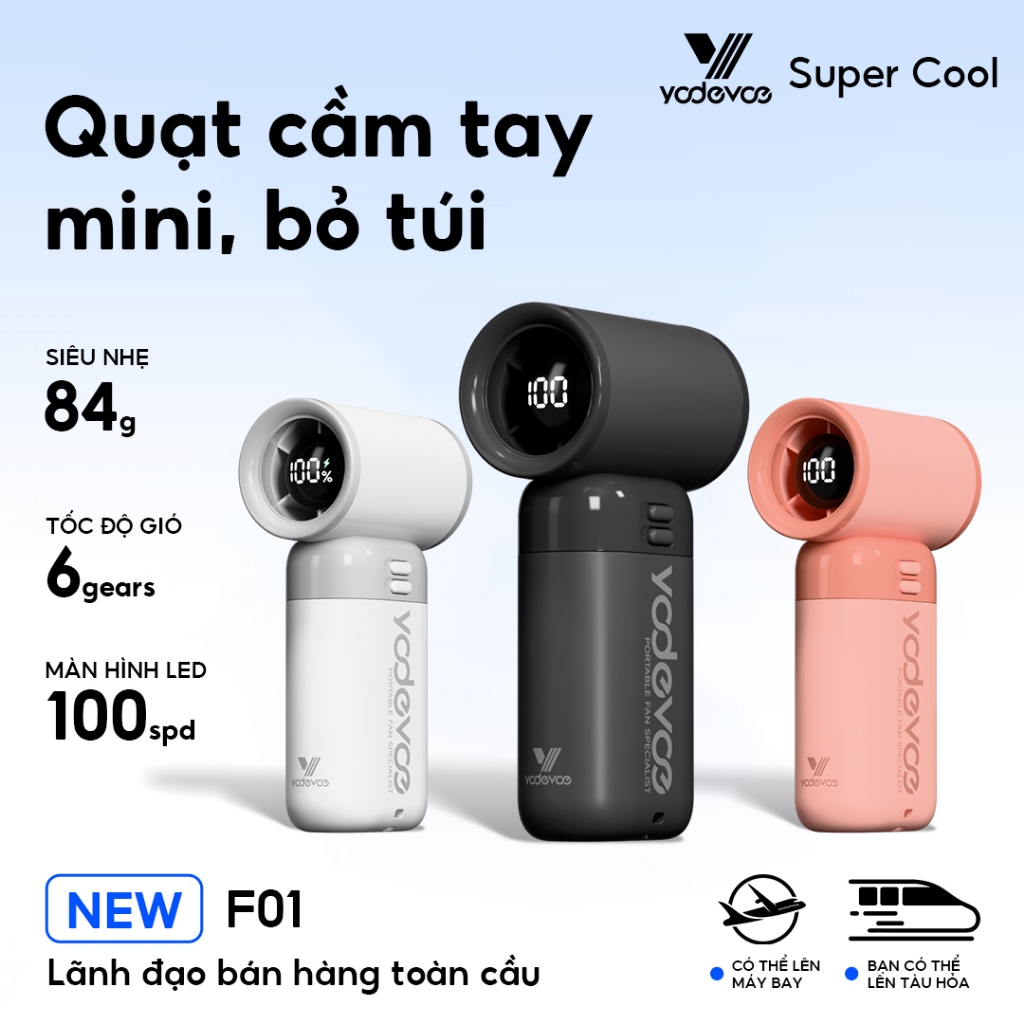 Yodevoe F01 Quạt mini mạnh mẽ xách tay Air 100 Gear Tốc độ gió Fan điều chỉnh Turbo Hand Fan Tốc độ cao 20000RPM Thể tha | BigBuy360 - bigbuy360.vn