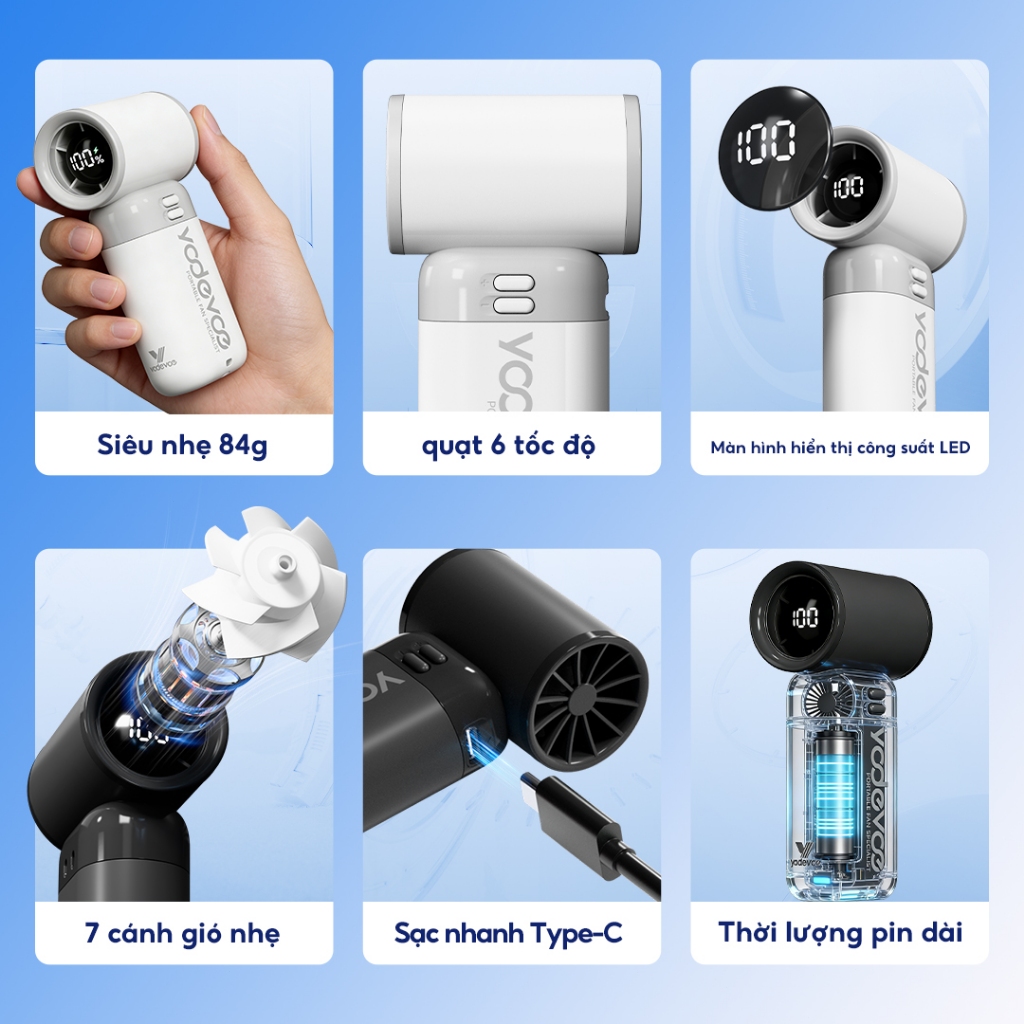 Yodevoe F01 Quạt mini mạnh mẽ xách tay Air 100 Gear Tốc độ gió Fan điều chỉnh Turbo Hand Fan Tốc độ cao 20000RPM Thể tha | BigBuy360 - bigbuy360.vn