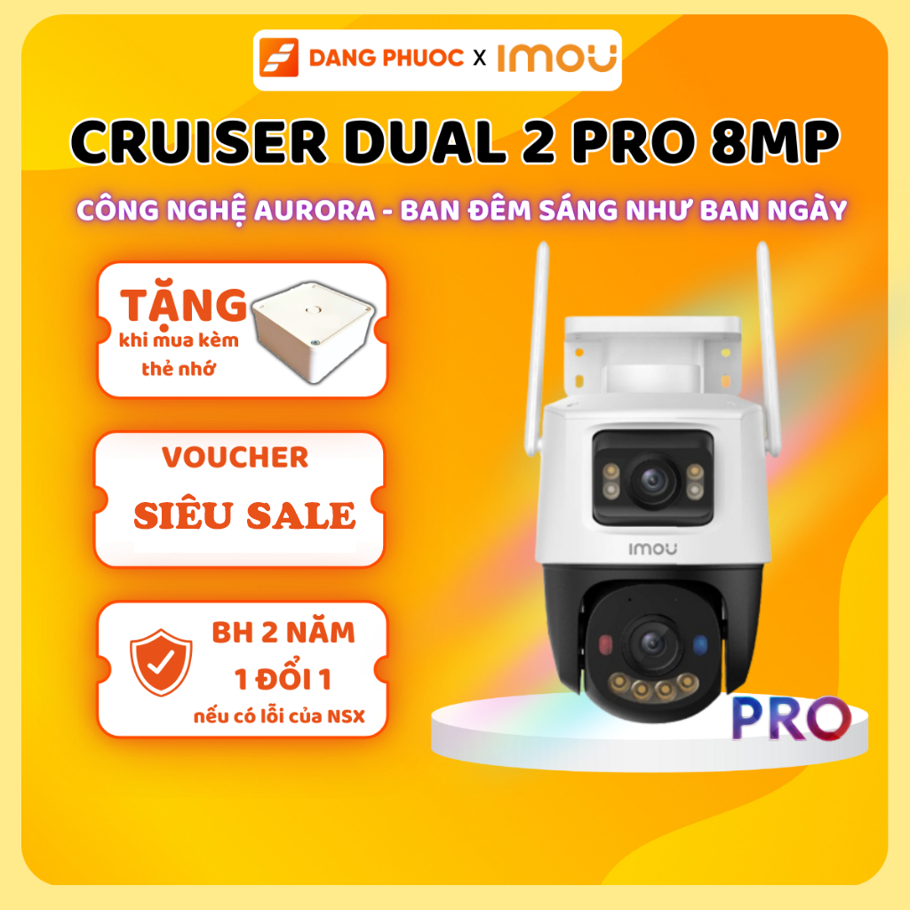 Camera Wifi IMOU 2 Mắt CRUISER DUAL 2 PRO xoay 360, có màu ban đêm, đèn và còi cảnh báo, chính hãng