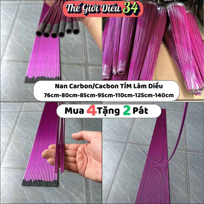 Nan Cacbon/Carbon Tím Làm Diều Đủ Kích Thước - Mua 4 Nan Tặng 2 Pát Và Dây Chặn