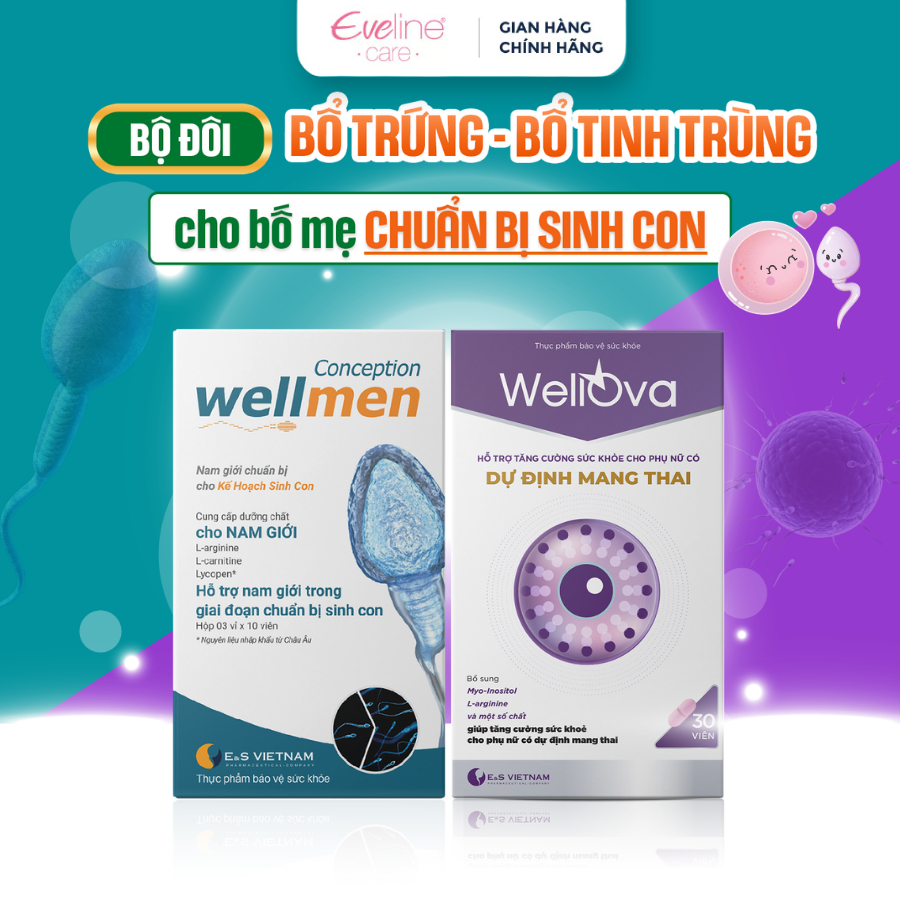 Combo Bổ Trứng Bổ Tinh Binh WellOva - Wellmen Conception Nâng Cao Cơ Hội Thụ Thai Cho Bố Mẹ Mong Con