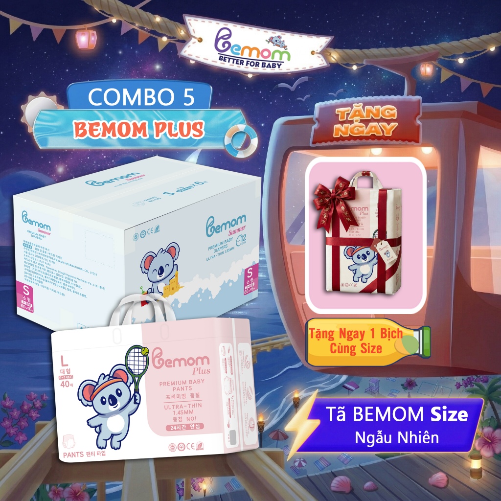[MUA 5 TẶNG 1] Tã/Bỉm Bemom Plus, Bỉm đêm Hàn Quốc Đủ Size Cho Bé Từ NB đến 4XL