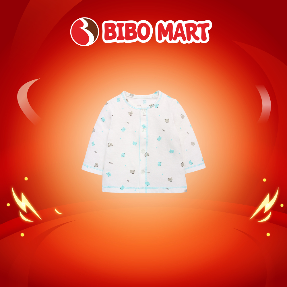 Áo Sơ Sinh Dài Tay Bibo’s In Tràn Gấu Xanh Chất Liệu Cotton Cao Cấp Thoải Mái Cho Bé - Bibo Mart
