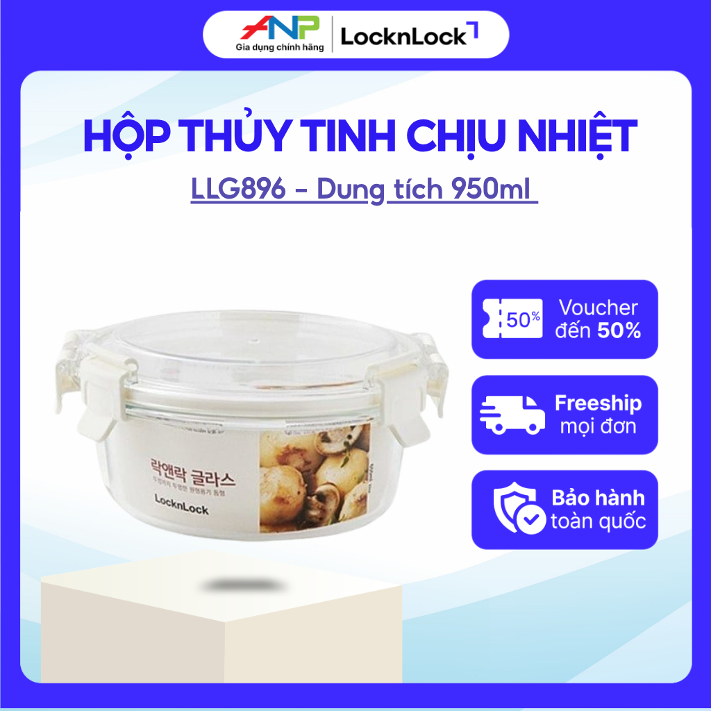 Hộp Thủy Tinh LocknLock LLG896 950ml Nắp Tritan Đựng Cơm, Mang Đi Làm, Bảo Quản Thực Phẩm An Toàn