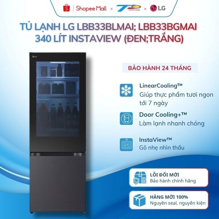 Tủ lạnh LG LBB33BLMAI; LBB33BGMAI 340 lít Instaview 2 cánh ngăn đá dưới màu đen&trắng|BH chính hãng