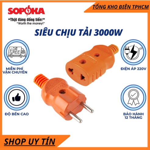 Phích Cắm Siêu Chịu Tải Sopoka ,Phích Âm A3000W-Đ, Phích P3000w2+ chịu nhiệt chịu tải Sopoka 3000W