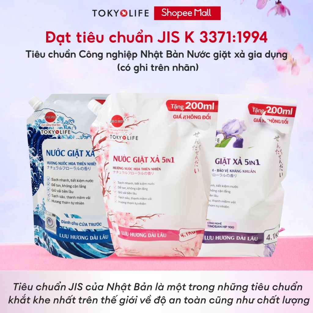 Nước Giặt Xả Diệt Khuẩn Cao Cấp TOKYOLIFE 4,1KG 5n1 Tiêu Chuẩn Nhật Bản Hương Hoa, Cho Cửa Trước 400