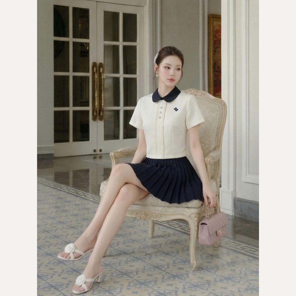 Áo kiểu nữ tay ngắn xếp ly, áo cổ sen thiết kế dáng lửng tiểu thư thêu hoa Linly Store A-PC10 | BigBuy360 - bigbuy360.vn