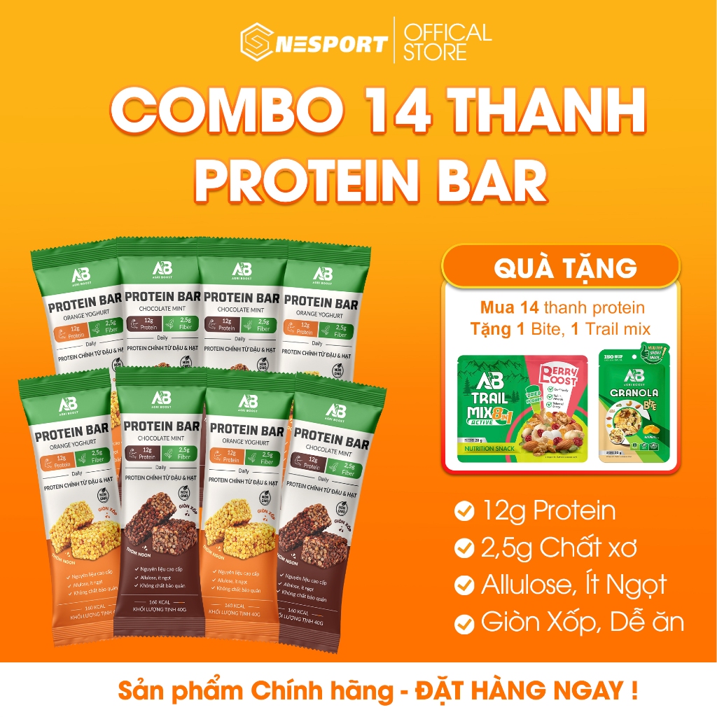 [TẶNG 2] Combo 14 Thanh Protein Bar AB Nutrition – Thanh Dinh Dưỡng, Không Đường, Ít Calo