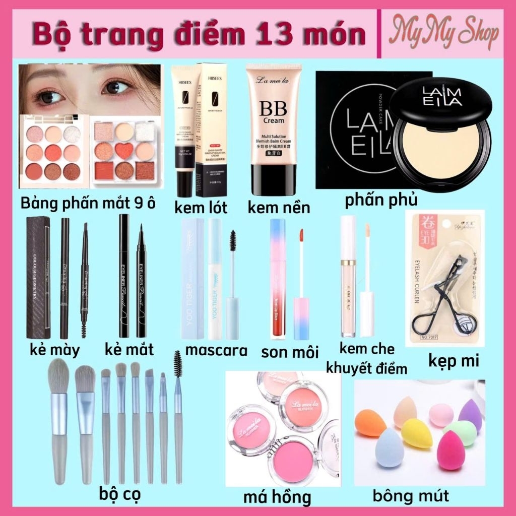 Combo 13 món makeup/bộ trang điểm/bộ trang điểm đi tiệc/bộ makeup cá nhân