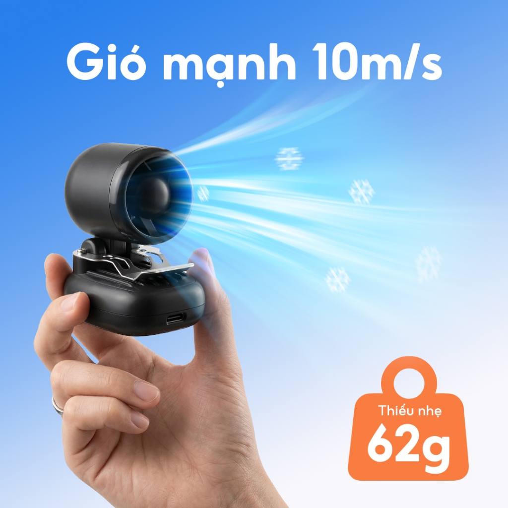 YODEVOE N616 quạt cắp mũ áo siêu nhẹ 62g, gió mạnh 10m/s, 3 cấp tốc độ, kẹp linh hoạt cho du lịch và công việc ngoài trờ