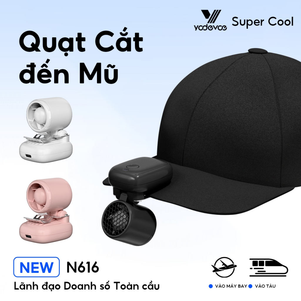 YODEVOE N616 quạt cắp mũ áo siêu nhẹ 62g, gió mạnh 10m/s, 3 cấp tốc độ, kẹp linh hoạt cho du lịch và công việc ngoài trờ | BigBuy360 - bigbuy360.vn
