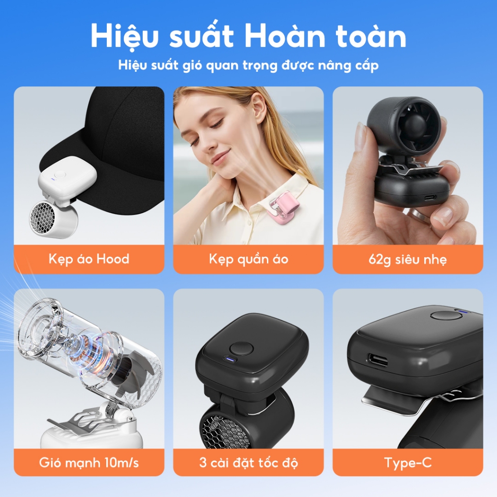 YODEVOE N616 quạt cắp mũ áo siêu nhẹ 62g, gió mạnh 10m/s, 3 cấp tốc độ, kẹp linh hoạt cho du lịch và công việc ngoài trờ | BigBuy360 - bigbuy360.vn