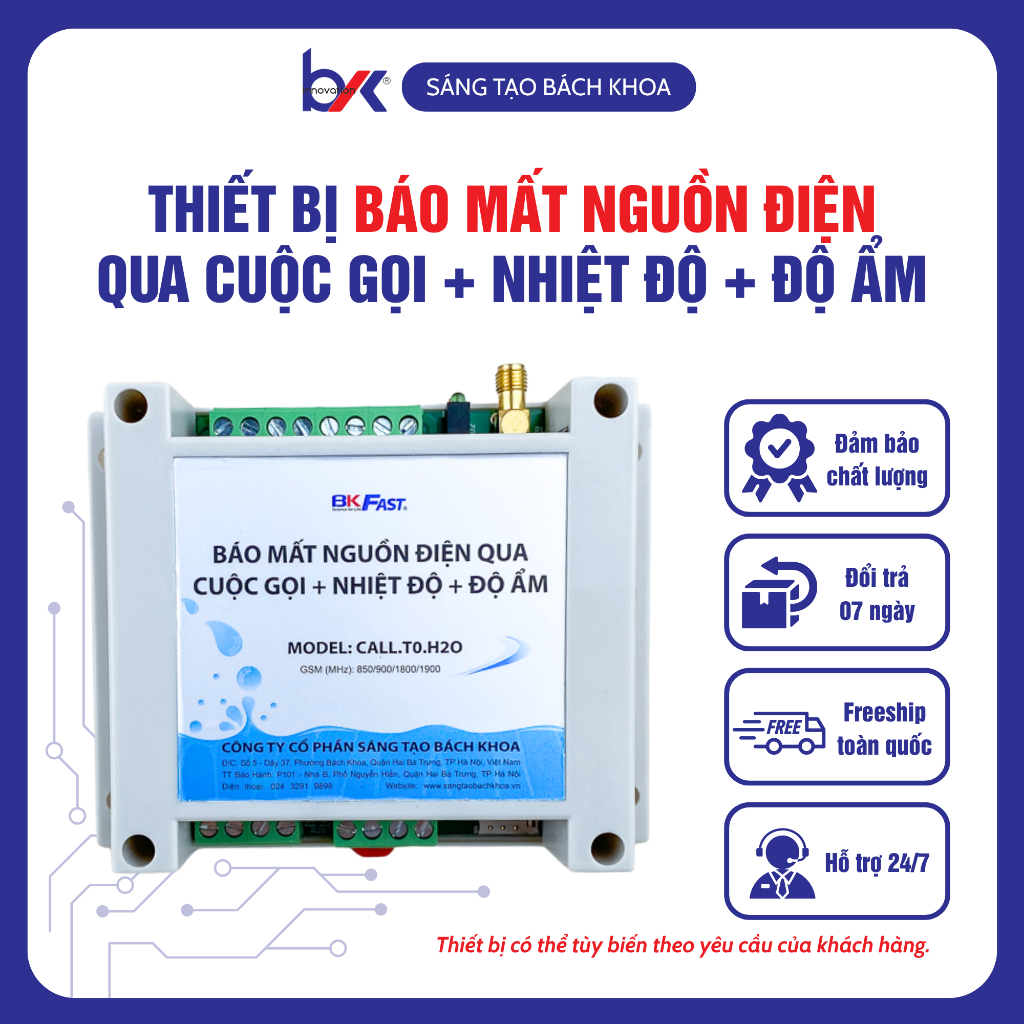 Thiết Bị Báo Mất Điện Qua Cuộc Gọi + Nhiệt Độ, Độ Ẩm BKFAST. Model: CALL.T0.H2O