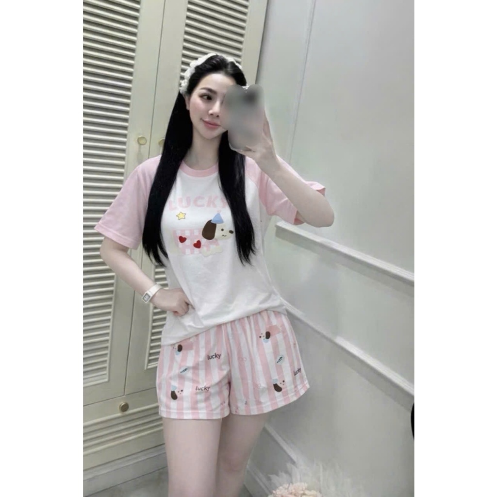 Bộ đùi cún hồng lucky mẹ và bé