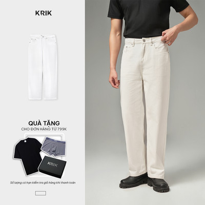 Quần Jean Nam KRIK Form Loose Wash Trắng Hiện Đại Phong Cách Trẻ Trung QJ6257