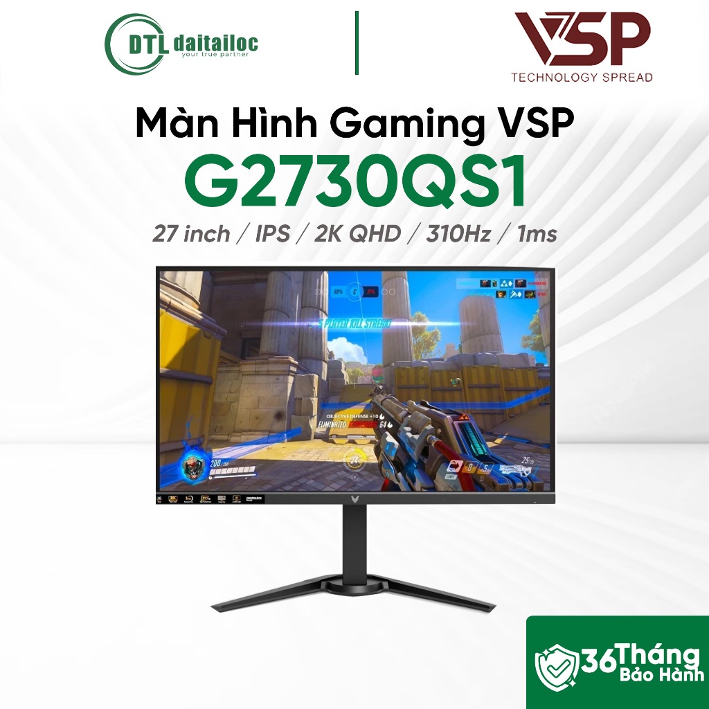 MÀN HÌNH GAMING VSP G2730QS1 27 inch 2K QHD IPS 310Hz 1MS CHÂN CÔNG THÁI HỌC | Chính Hãng | Bảo Hành
