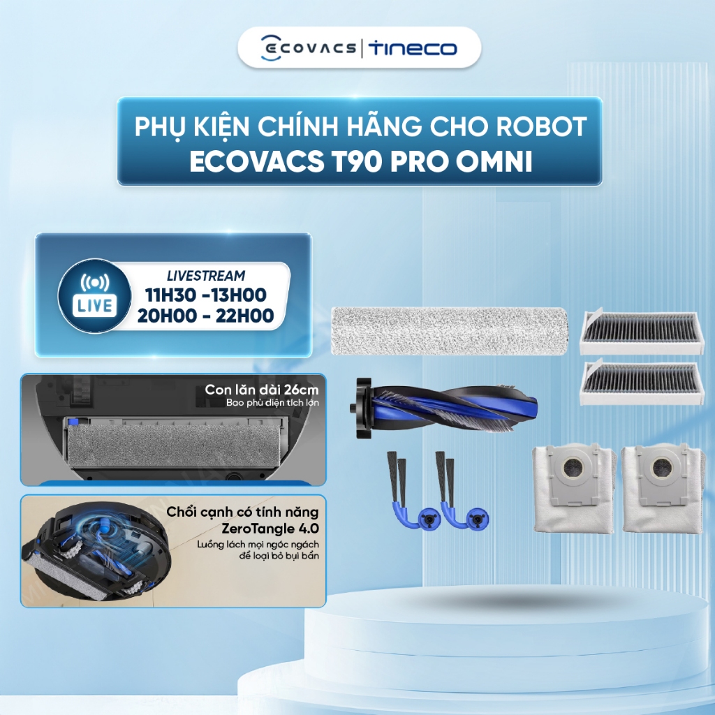 Phụ kiện chính hãng cho Robot hút bụi lau nhà Ecovacs T90 Pro Omni Chổi cạnh | Chổi chính | Bộ lọc |