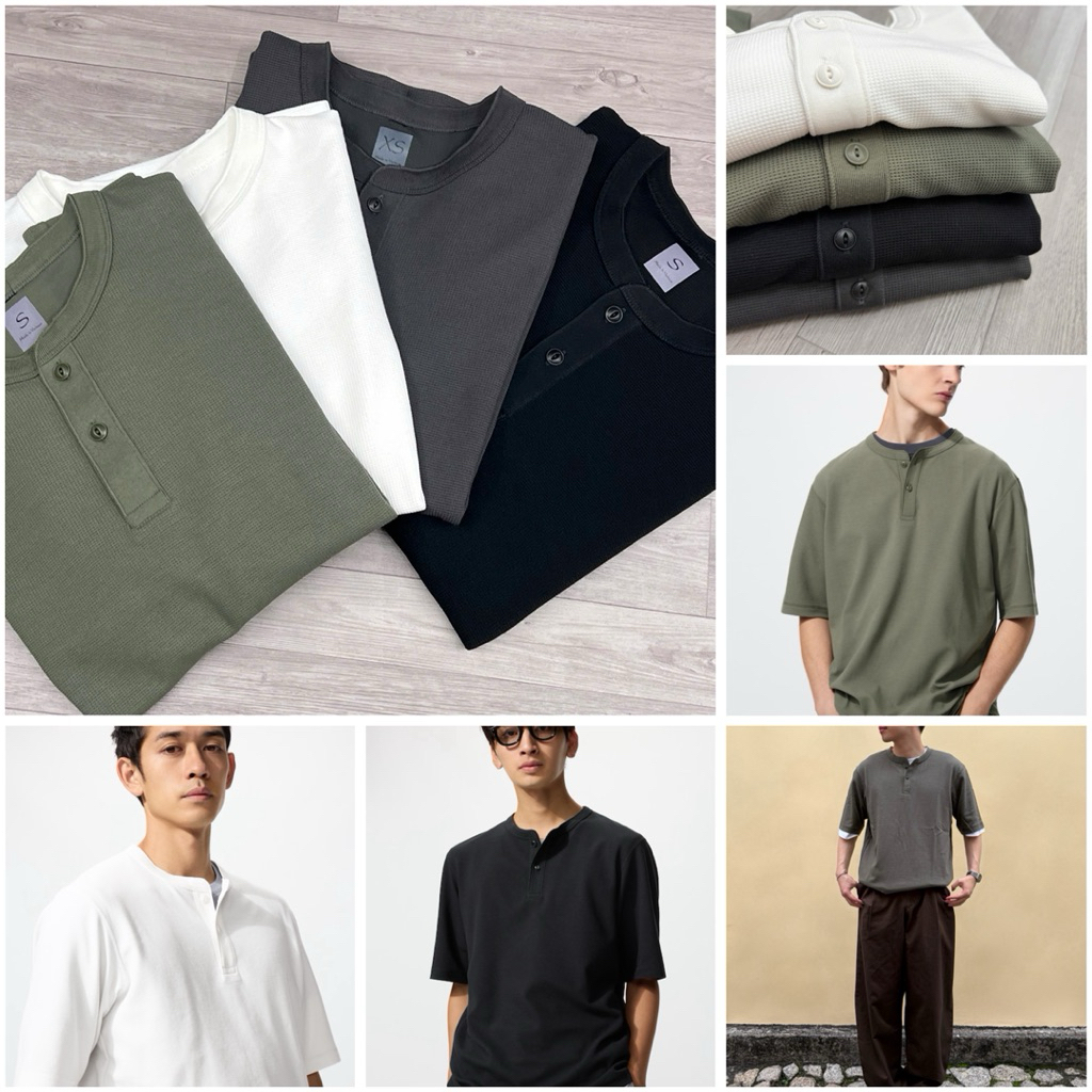 Áo thun U.ni.qlo vải Dry Waffle cổ Henley