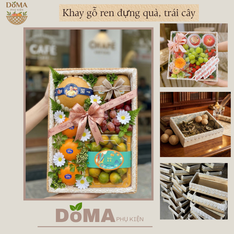 Khay Gỗ Ren Đựng Trái Cây, Quà Tặng Khay Gỗ Decor Vuông 30x30 / Chữ Nhật 35x25 Phukien.DOMA