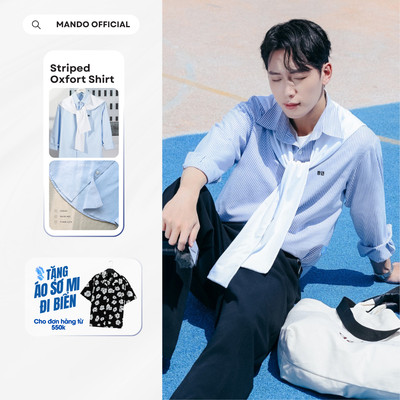 Áo Sơ Mi Oxford-Shirt Kẻ Sọc Phối Khăn Regular Phong Cách Hàn Quốc MANDO KOREA Menswear - SHT027