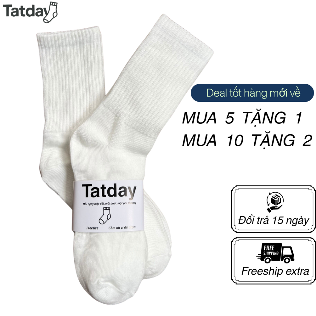 TATDAY Combo 10 đôi tặng 2 Tất Vớ Nam Nữ Cổ Cao, Cổ Trung, mềm mại thấm hút, co dãn, đơn giản phù hợp đi hàng ngày /M2