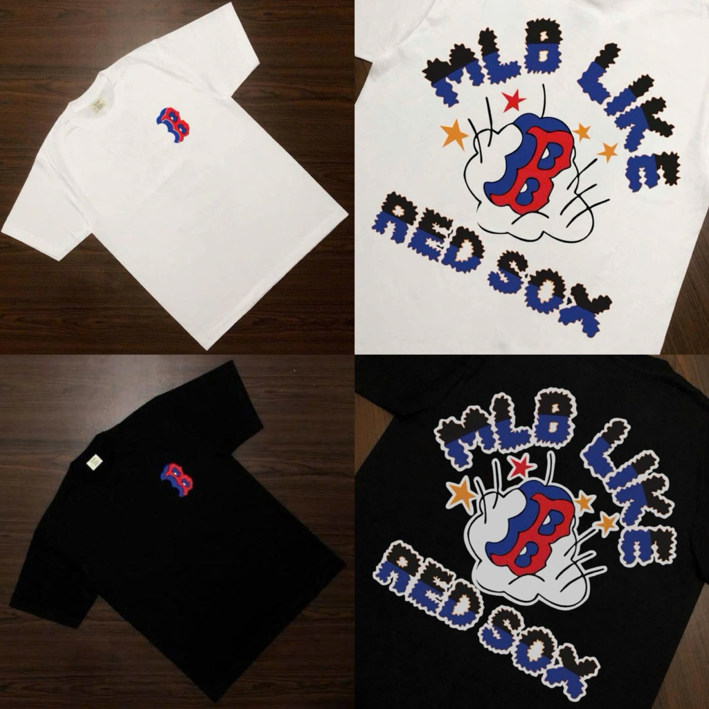 Áo Thun MLB Boston Red Sox Like Collection Pixel - Áo Phông MLB Korea Đen Trắng Form Rộng Unisex.