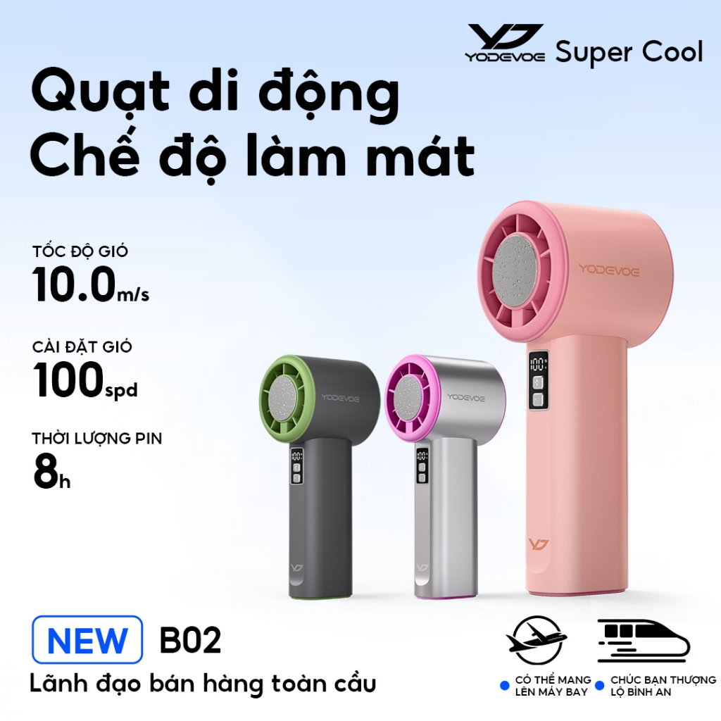 Yodevoe B02 Quạt Cầm Tay Gió 10m/s 100 Mức Điều Chỉnh Pin Dùng 9 Giờ Thiết Kế Nhỏ Gọn Phù Hợp Mọi Tình Huống 4000mAh 110 | BigBuy360 - bigbuy360.vn