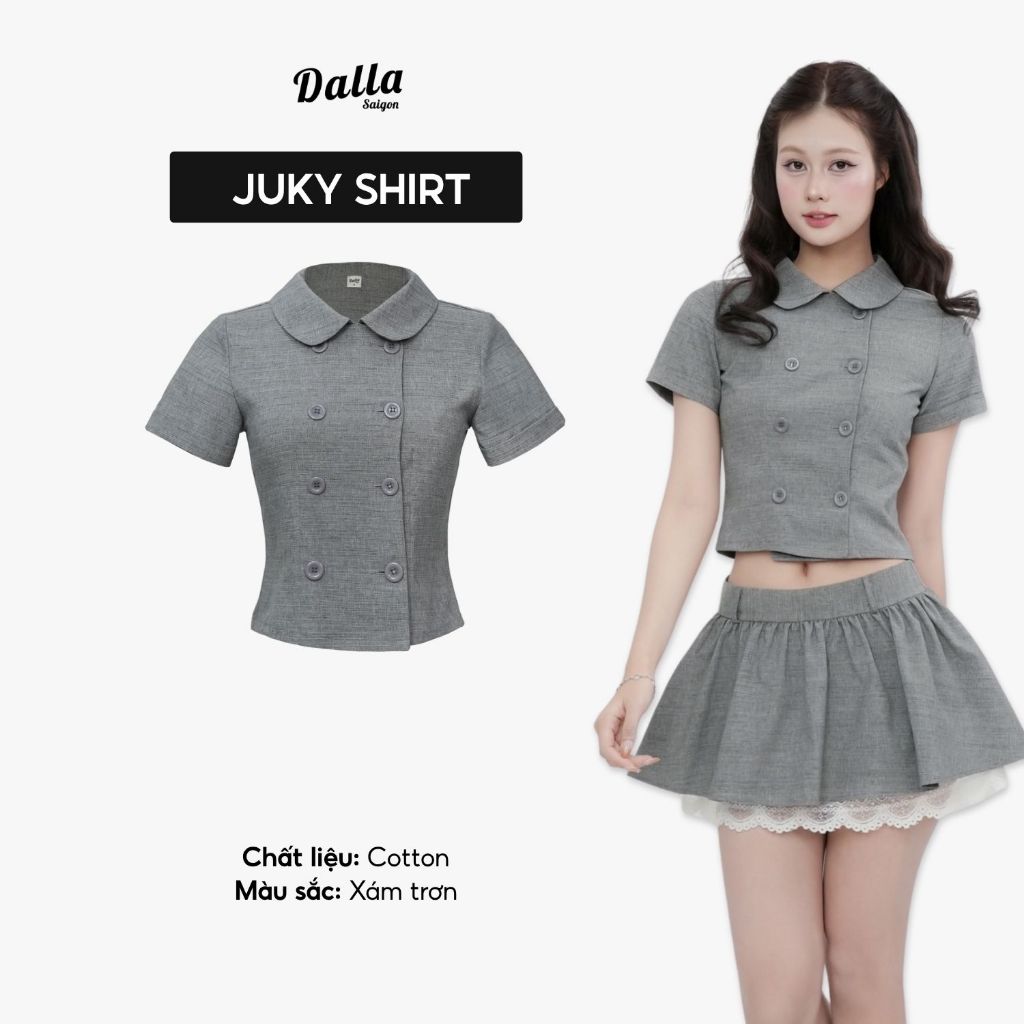 DALLA Sơ mi ngắn cổ tròn nút đôi (SM50) HOT!