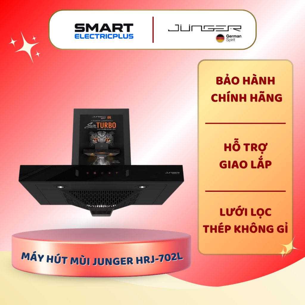 Máy Hút Mùi Áp Tường Junger Leopard HRJ-702L - Vẫy Tay Không Chạm, Lưới Lọc Thép Phủ Teflon