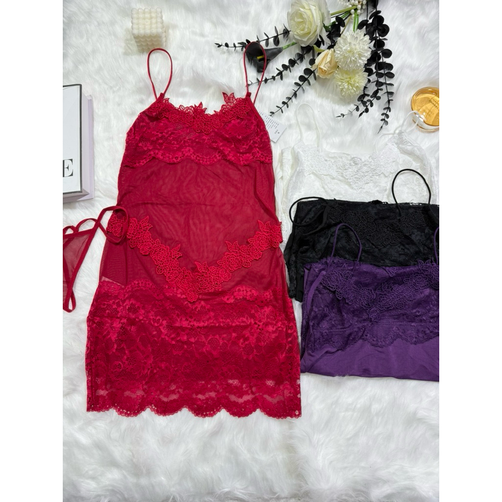 V215.Váy ngủ ren x,uyên th.ấu.sẵn hoả tốc, tuki sleepwear