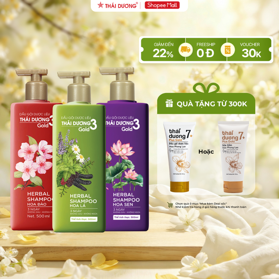 Dầu gội dược liệu Thái Dương 3 200ml, 500ml dành cho tóc gàu ngứa - Sao Thái Dương