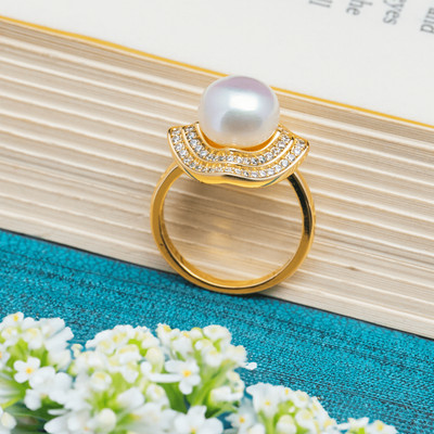 Nhẫn Ngọc Trai 10ly Đính Đá Viền Xinh Xắn Hiện Đại, Thời Trang - Ngọc Trai Trường Thịnh