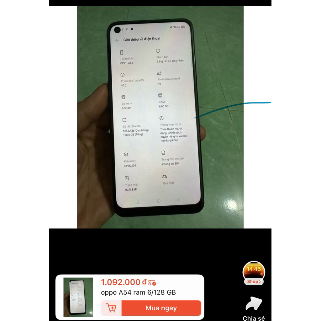 oppo a54 ram6/128GB cũ