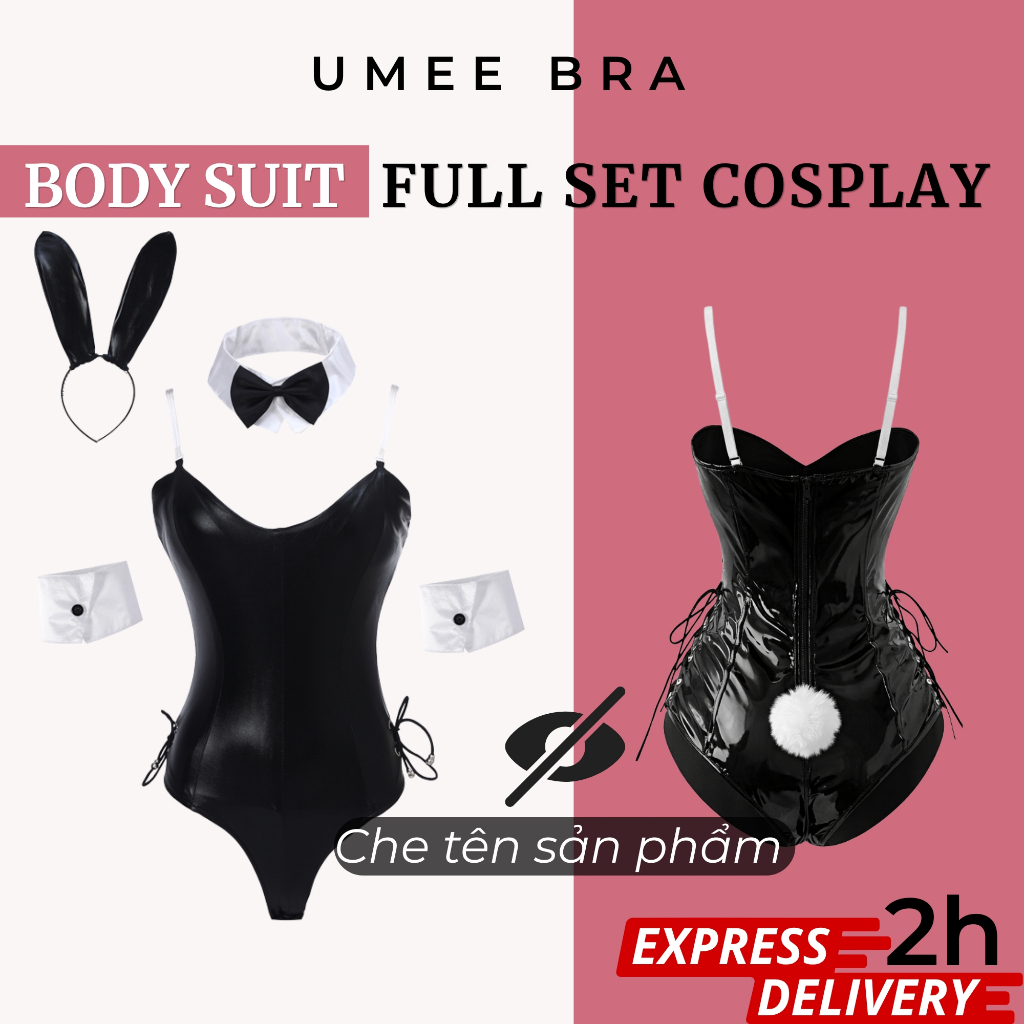 Bodysuit da bóng UMEE BRA cosplay thành cô thỏ đen gợi cảm full phụ kiện, áo liền thân ôm body trend