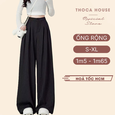 Quần ống siêu rộng tây nữ sọc lưng thun sau THOCA HOUSE quần tây công sở, dự tiệc thanh lịch