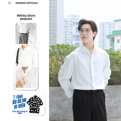 Áo Sơ Mi Trắng Nam Giấu Cúc MANDO Form Rộng Dài Tay Cao Cấp Phong Cách Hàn Quốc Thời Trang Nam MANDO - SMD101