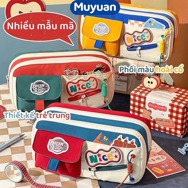 Túi Bút Phong Cách Cổ Điển Muyuan– Nhiều Ngăn, Dung Tích Lớn, Dùng Làm Túi Mỹ Phẩm