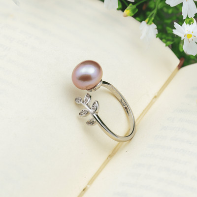 Nhẫn Đính Ngọc Trai Hồng 10ly Dáng Lá Tinh Tế, Thanh Thoát - Ngọc Trai Trường Thịnh