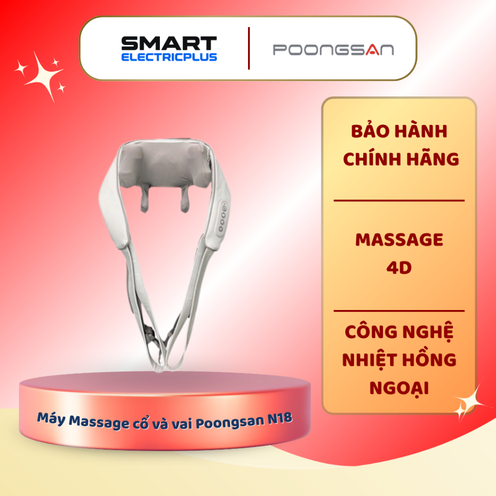 Máy Massage cổ và vai Poongsan N18 - Tích Hợp Nhiệt Nóng, Bấm Huyệt, Xoa Bóp Toàn Diện