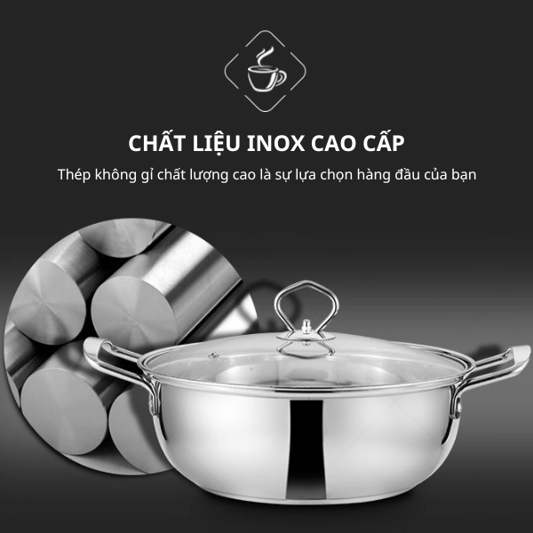 Nồi lẩu inox 304 Nkmedia đáy từ size 30cm dùng trên mọi loại bếp, phù hợp ăn lẩu, xào nấu thực phẩm