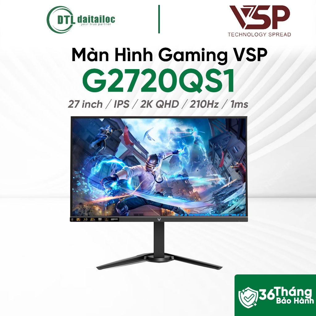 MÀN HÌNH GAMING VSP G2720QS1 27 inch 2K QHD IPS 210Hz 1MS | Chính Hãng | Bảo Hành 36 Tháng