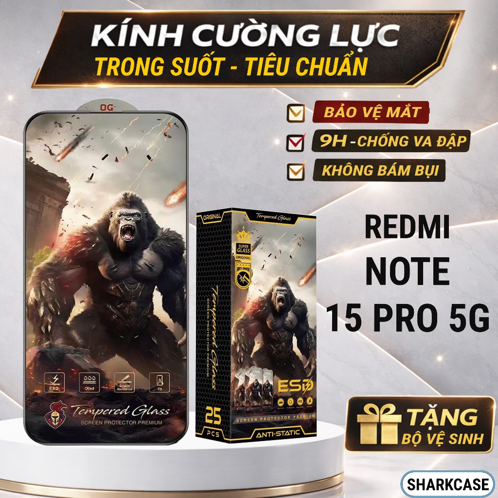 Kính cường lực Redmi Note 15 Pro 5G chiến binh full màn trong suốt bảo vệ màn hình dt sharkcase