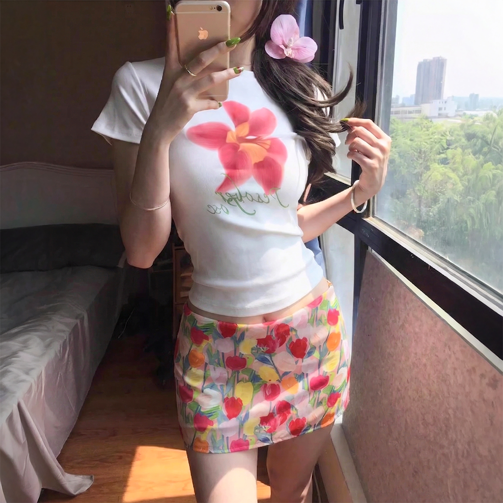Chân Váy Nữ Cạp Trễ Họa Tiết Hoa PINKSTORE29 Phong Cách Mùa Hè C969