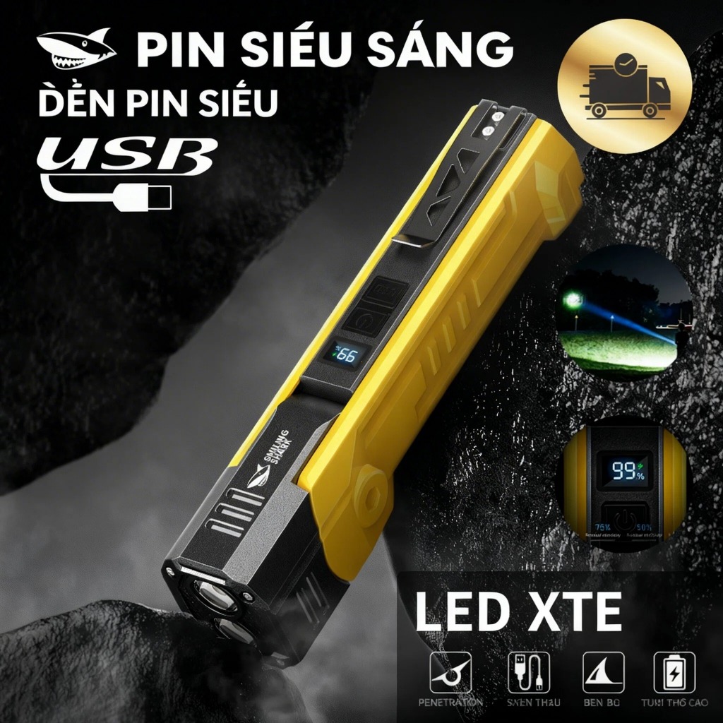 2026 SmilingShark GZ5106 Đèn pin siêu sáng Type-C với thiết kế móc & kẹp Có thể sạc lại từ tính