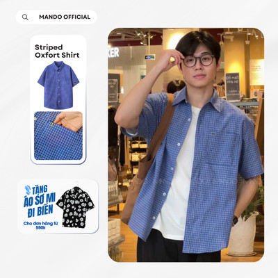 Áo Sơ Mi Navie-Shirt Linen Cotton Họa Tiết Kẻ Ô Over-sized Phong Cách Hàn Quốc MANDO KOREA Menswear - SHT044