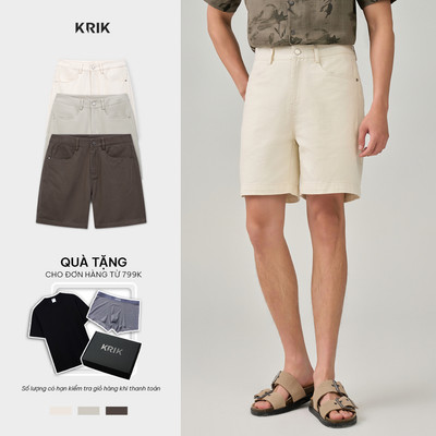 Quần Short Kaki Nam KRIK Form Classic Thiết Kế Túi Hàm Ếch Xếp Ly Năng Động QS8197
