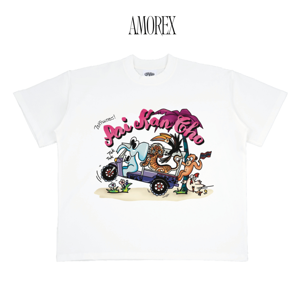 AMOREX Pai Kan Cho ไปกันเถอะ Áo Thun Boxy Cotton 250gsm In Graphic Tuk Tuk Phong Cách Thái